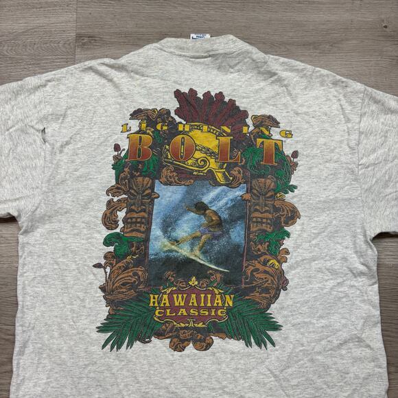 Vintage 90s Lightning Bolt Hawaiian Classic Surf Single Stitch Shirt Large - Picture 3 of 13